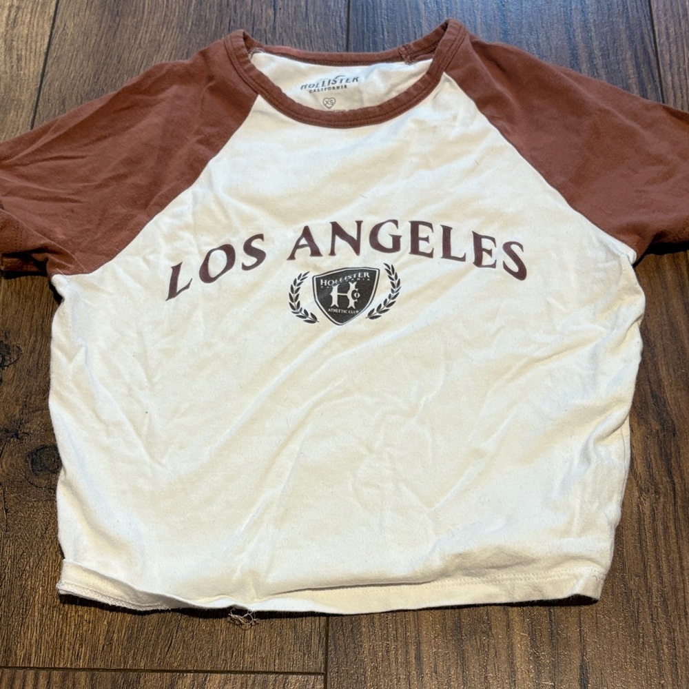Hollister White and Brown Los Angeles Tee